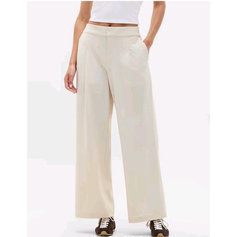 Athleta Pinnacle High Rise Wide Leg Pleated Sport Tailored Trouser, Bone Size 2